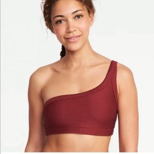 NWT Ribbed Maroon One Shoulder Bikini Top | XL